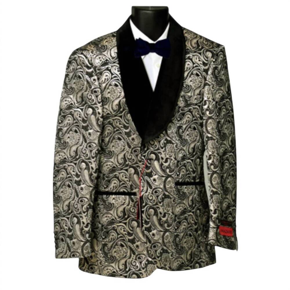 NEW MAZARI men's paisley blazer with bow tie in gold